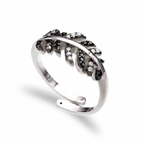 Leaf Shape Design Zircon Stone Adjustable Ring Turkish Handmade Wholesale 925 Sterling Silver Jewelry